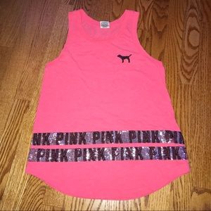 {PINK} muscle top with sequined striped bottom